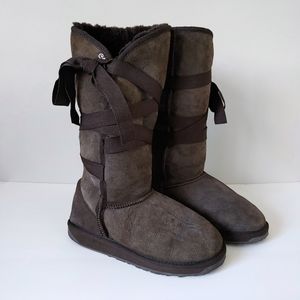 Emu Ribbon Wrap Boots Suede Sheepskin Wool Boots Size 7.5 Brown